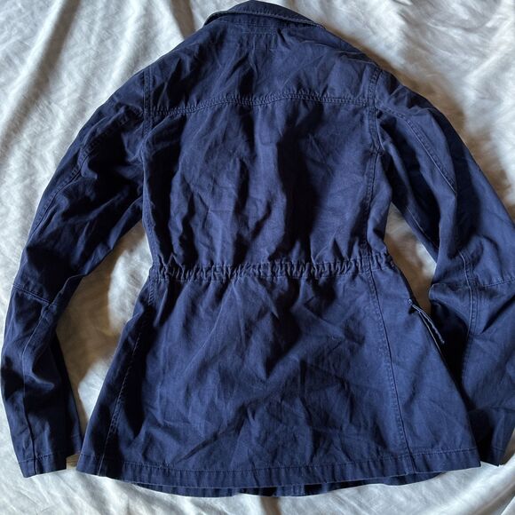Arizona Jeans M Dark Blue Drawstring Cinched Waist Roll Tab Sleeve Zip Up Jacket - Picture 7 of 7